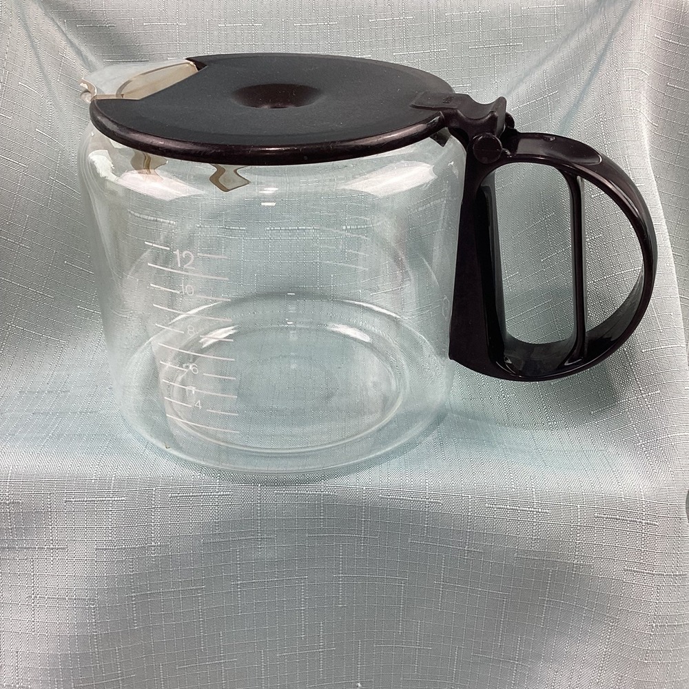 Braun 12 Cup Replacement Glass Coffee Carafe Black Handle Lid Clear